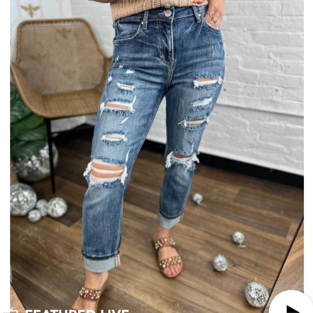 Risen high rise distressed girlfriend jeans  size 9/29 - Picture 11 of 14